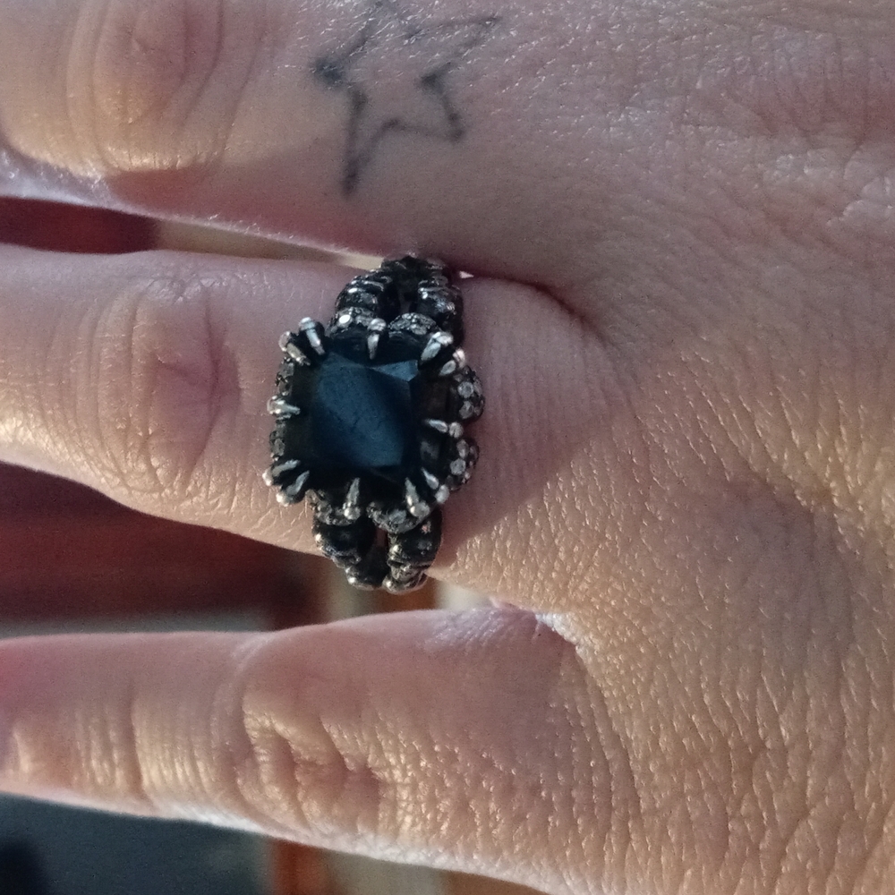 Black sapphire white diamond skull engagement ring sterling silver